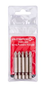 Бита ИНТЕРСКОЛ PZ2, 50 мм хвостовик 1/4", 5 шт. (25302.050)