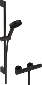 Душевой набор hansgrohe Pulsify Select S 105 3jet Relaxation EcoSmart с термостатом Ecostat Fine и душевой штангой 65 см, 24262670, матовый черный