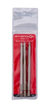 Бита ИНТЕРСКОЛ PH1, 110 мм хвостовик 1/4", 3 шт. (25201.110)