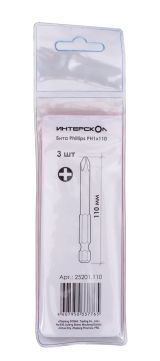 Бита ИНТЕРСКОЛ PH1, 110 мм хвостовик 1/4", 3 шт. (25201.110)