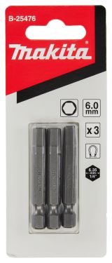 Насадка Makita HEX6.0, 50 мм, E-form (MZ), 3 шт., B-25476