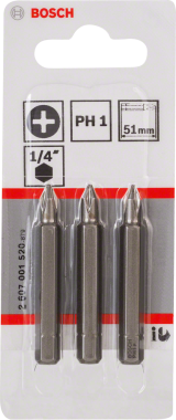 Биты для шуруповертов Bosch PH1 2607001520, XH, 51 мм, 3 шт.