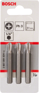 Биты для шуруповертов Bosch PH3 2607001524, XH, 51 мм, 3 шт.