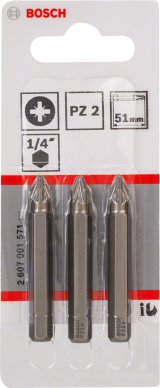 Биты для шуруповертов Bosch PZ2 2607001571, XH, 51 мм, 3 шт.