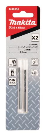 Сверло по металлу Makita HSS-R 3х33x61, 2 шт., D-38336