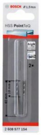 Сверло по металлу Bosch PointTec, спиральное, 1.5 мм, 2 штуки, 2608577154