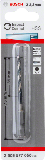 Cверло по металлу Bosch HSS Impact Control 2608577050, 3.3 мм, 1 шт.