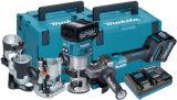 Аккумуляторный набор Makita, 40 В: угловая шлифмашина GA004 + фрезер RT001, с 2 АКБ 4 Ач и ЗУ, в 2 кейсах MakPac