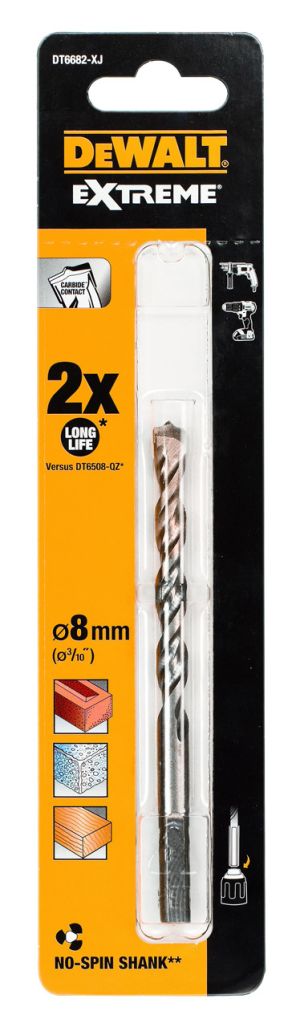 Сверло DEWALT EXTREME DT6682, по бетону и камню с 3 гранным хвостовиком 8 x 120 мм