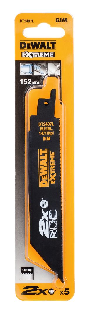 Полотно DEWALT DT2407L, по металлу для сабельных пил биметаллическое, BiM, 152 x 1.4-1.8 мм, S936BEF, 5 шт.