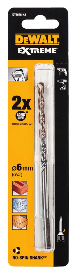 Сверло DEWALT EXTREME DT6676, по бетону и камню с 3 гранным хвостовиком 6 x 150 мм