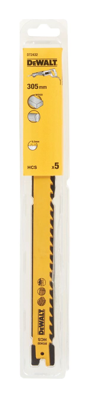 Полотно DEWALT DT2432, по дереву для сабельных пил из высокоуглеродистой стали, HCS, 305 x 8.5 мм, S1617K, 5 шт.