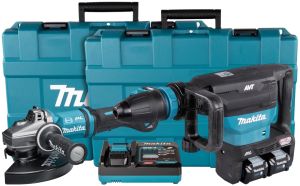 Аккумуляторный набор Makita, 40 В: отбойный молоток HM002 + угловая шлифмашина GA038, с 2 АКБ 5 Ач и ЗУ, в кейсе