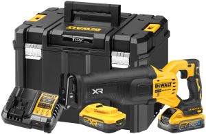 Аккумуляторная сабельная пила DEWALT DCS386H2T, 18/54 В, 3000 ход/мин, 28.6 мм, с 2 АКБ 5 Ач и ЗУ, в кейсе TSTAK (DCS386H2T-QW)