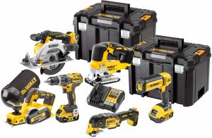 Аккумуляторный набор DEWALT DCK667P3T: дрель + пила + лобзик + рубанок + реноватор + фонарь, с 3 АКБ 5 Ач и ЗУ, в 2 кейсах TSTAK