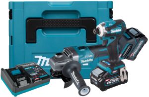 Аккумуляторный набор Makita, 40 В: угловая шлифмашина GA004 + шуруповерт TD001, с 2 АКБ 4 Ач и ЗУ, в кейсе MakPac
