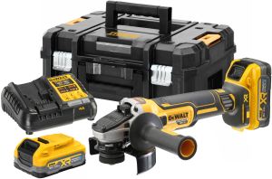 Аккумуляторная угловая шлифмашина DEWALT DCG405S2T, 18 В, 125 мм, 9000 об/мин, с 2 АКБ 3.5 Ач и ЗУ, в кейсе TSTAK (DCG405S2T-QW)