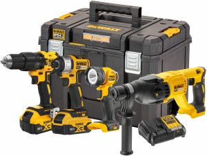 Аккумуляторный набор DEWALT DCK440P2T, 18 В: дрель + шуруповерт + перфоратор + фонарь, с 2 АКБ 5 Ач и ЗУ, в кейсе TSTAK