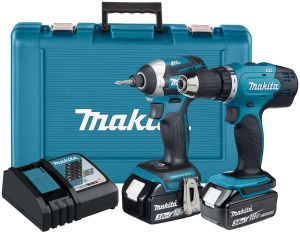 Аккумуляторный набор Makita, 18 В: дрель-шуруповерт DDF453 + шуруповерт DTD154, с АКБ 3 Ач и ЗУ, в кейсе