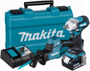 Аккумуляторный набор Makita 18 В: гайковерт DTW300 + сабельная пила DJR189, с 2 АКБ 5 Ач и ЗУ, в кейсе