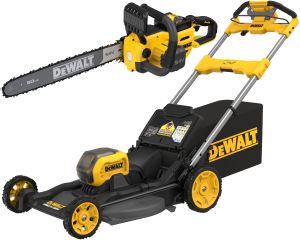 Аккумуляторный набор садовой техники DEWALT, 54 В: цепная пила DCMCS575 + газонокосилка DCMWSP550, с АКБ 3 Ач и ЗУ