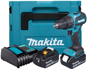 Аккумуляторная ударная дрель-шуруповерт Makita DHP490SFJ, 18 В, 1900 об/мин, 28500 уд/мин, с 2 АКБ 3 Ач и ЗУ, в кейсе MakPac