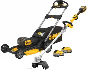Аккумуляторный набор садовой техники DEWALT, 18 В: газонокосилка DCMWP134 + триммер DCMST561, с 2 АКБ 8 Ач и ЗУ