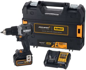 Ударная дрель-шуруповерт DEWALT McLaren Limited Edition DCD85MM1T, 18 В, 2000 об/мин, с АКБ 4 Ач и ЗУ, в кейсе TSTAK