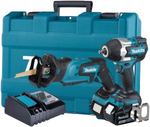 Аккумуляторный набор Makita 18 В: гайковерт DTW700 + сабельная пила DJR185, с 2 АКБ 3 Ач и ЗУ, в кейсе