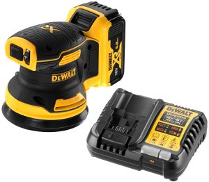 Аккумуляторная эксцентриковая шлифмашина DEWALT DCW210P1, 18 В, 125 мм, 12000 кол/мин, с АКБ 5 Ач и ЗУ