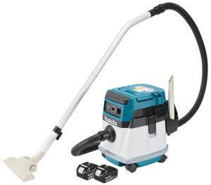 Аккумуляторный строительный пылесос Makita DVC150L, 2x18 В, с опцией работы от сети, 15 л, с 2 АКБ 5 Ач, без ЗУ (DUST-KITM13)