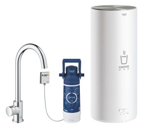 Комплект для кухни GROHE Red Mono с C-образным вентилем, бойлером L-Size и фильтром, хром (30080001)