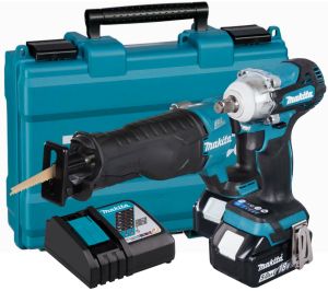 Аккумуляторный набор Makita 18 В: гайковерт DTW300 + сабельная пила DJR187, с 2 АКБ 5 Ач и ЗУ, в кейсе