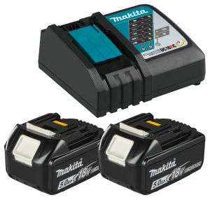 Набор Makita 197570-9: 2 АКБ BL1850, Li-Ion, 18 В, 5 Ач и быстрое зарядное устройство DC18RC, 7.2/9.6/12/14.4/18 В, 9 А