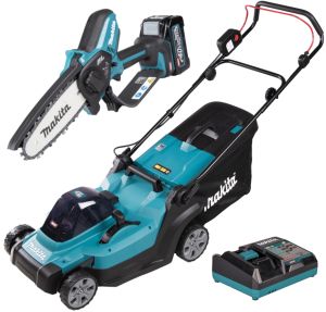 Набор аккумуляторной садовой техники Makita PT1476, 40 В: газонокосилка LM004G + цепная пила UC029G, с АКБ 2.5 Ач и ЗУ