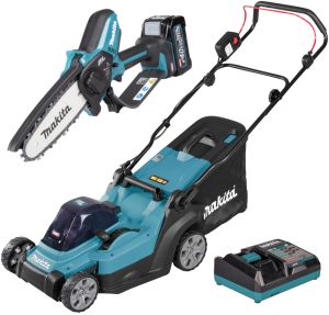 Набор аккумуляторной садовой техники Makita PT1475, 40 В: газонокосилка LM003G + цепная пила UC029G, с АКБ 2.5 Ач и ЗУ