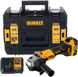 Аккумуляторная угловая шлифмашина DEWALT DCG407M1T, 18 В, 125 мм, 9000 об/мин, с 1 АКБ 4 Ач и ЗУ, в кейсе TSTAK (DCG407M1T-QW)