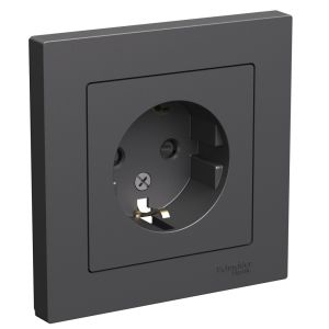 Розетка с заземлением со шторками 16А Systeme Electric (Schneider Electric) Atlas Design, базальт ATN001444
