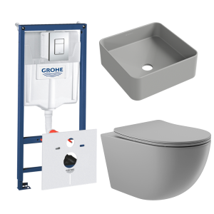 Комплект инсталляции GROHE Rapid SL 38775001 с унитазом Aqueduto OVO OVOT2130 и раковиной Aqueduto ESPIRAL ESP0330 (NW0565)