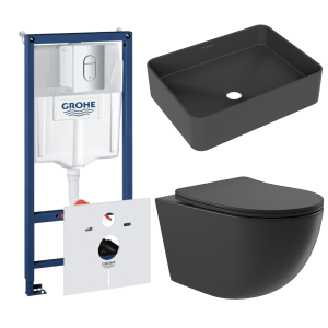 Комплект инсталляции GROHE Rapid SL 3 в 1 (NW0145/S) с унитазом Aqueduto OVO OVOT2140 и раковиной Aqueduto ESPIRAL ESP0440 (NW0658)