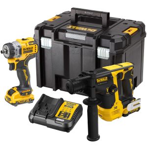 Аккумуляторный набор DEWALT DCK2101L2T, 12 В: дрель-шуруповерт DCD703 + перфоратор DCH072, с 2 АКБ 3 Ач и ЗУ, в кейсе TSTAK