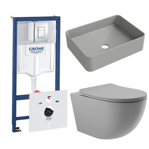 Комплект инсталляции GROHE Rapid SL 38775001 с унитазом Aqueduto OVO OVOT2130 и раковиной Aqueduto ESPIRAL ESP0430 (NW0637)