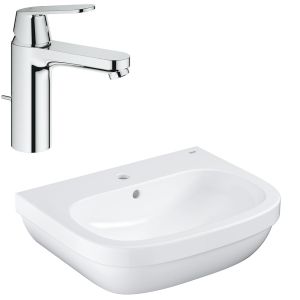 Раковина GROHE Euro Ceramic + Смеситель для раковины GROHE Eurosmart Cosmopolitan с донным клапаном (NC0004)