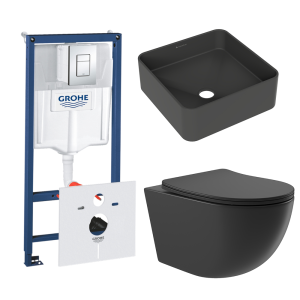 Комплект инсталляции GROHE Rapid SL 38775001 с унитазом Aqueduto OVO OVOT2140 и раковиной Aqueduto ESPIRAL ESP0340 (NW0568)