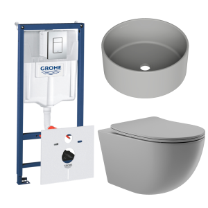 Комплект инсталляции GROHE Rapid SL 38775001 с унитазом Aqueduto OVO OVOT2130 и раковиной Aqueduto ESPIRAL D400 ESP0130 (NW0589)