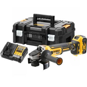 Аккумуляторная угловая шлифмашина DEWALT DCG405P1T, 18 В, 125 мм, 9000 об/мин, с АКБ 5 Ач и ЗУ, в кейсе TSTAK (DCG405P1NT-XJ)