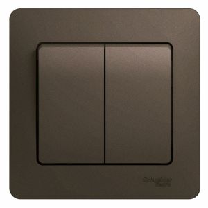 Выключатель 2-клавишный схема 5 10AX в сборе Systeme Electric (Schneider Electric) Glossa, шоколад GSL000852