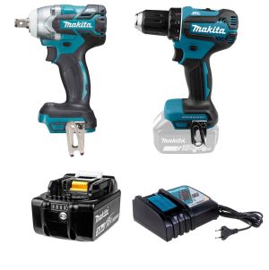 Набор: аккумуляторный ударный гайковерт Makita DTW285Z + аккумуляторная дрель-шуруповерт Makita DDF485Z + аккумулятор + зарядное устройство