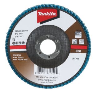 Лепестковый шлифовальный диск Makita 125x22, 23 мм, Z60, стекловолокно, угловой , D-63797