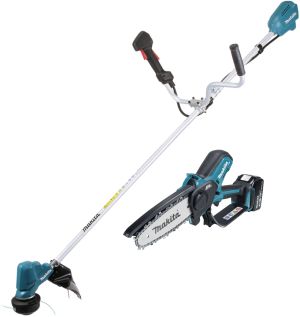 Аккумуляторный набор садовой техники Makita, 18 В: цепная пила DUC150 + триммер DUR190U, с АКБ 3 Ач и ЗУ